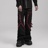 WK-602XCM Gothic Punk Pants with Red Strap Rivet Detailing?-??Punk Rave Clothing
