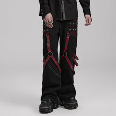 WK-602XCM Gothic Punk Pants with Red Strap Rivet Detailing?-??Punk Rave Clothing
