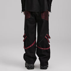 WK-602XCM Gothic Punk Pants with Red Strap Rivet Detailing?-??Punk Rave Clothing