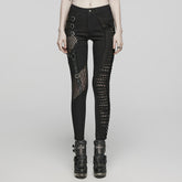 WK-603XCF Gothic Asymmetric Punk Pants with Mesh and Buckle Details?-??Punk Rave Clothing