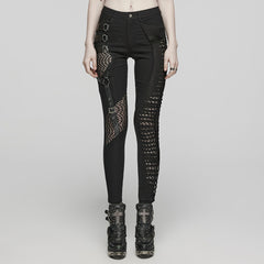 WK-603XCF Gothic Asymmetric Punk Pants with Mesh and Buckle Details?-??Punk Rave Clothing