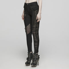WK-603XCF Gothic Asymmetric Punk Pants with Mesh and Buckle Details?-??Punk Rave Clothing