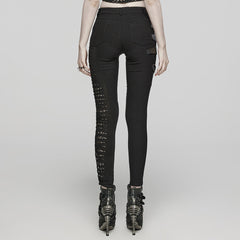 WK-603XCF Gothic Asymmetric Punk Pants with Mesh and Buckle Details?-??Punk Rave Clothing