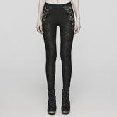 WK-605DDF Gothic Pants Lace Detail High-Waist Slim-Fit Textured Leggings?-??Punk Rave Clothing