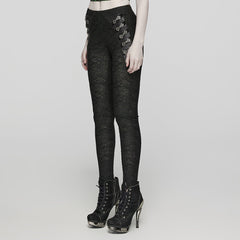 WK-605DDF Gothic Pants Lace Detail High-Waist Slim-Fit Textured Leggings?-??Punk Rave Clothing