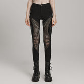 WK-606XCF Mesh Panel Punk Pants with Burnt Pattern Design?-??Punk Rave Clothing