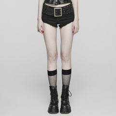 WK-607NDF Edgy High-Waisted Distressed black Denim Punk Pants?-??Punk Rave Clothing