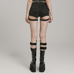 WK-608NDF Gothic Lace-Up High Waist Punk Pants with Straps?-??Punk Rave Clothing
