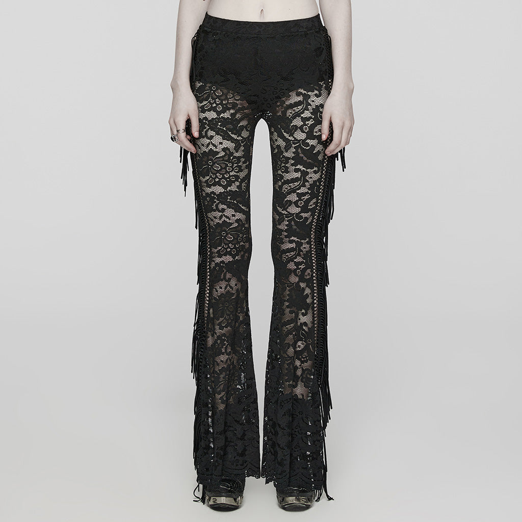 WK-610XCF Elegant Lace Flare Gothic Pants with Fringe Detailing?-??Punk Rave Clothing