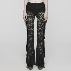 WK-610XCF Elegant Lace Flare Gothic Pants with Fringe Detailing?-??Punk Rave Clothing