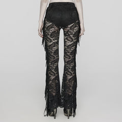 WK-610XCF Elegant Lace Flare Gothic Pants with Fringe Detailing?-??Punk Rave Clothing