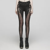 WK-611DDF Gothic Mesh Cutout Punk Pants with Buckle Detailing?-??Punk Rave Clothing