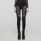 WK-613DDF Gothic Strapped Mesh Cutout Punk Pants Bold Style?-??Punk Rave Clothing