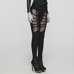 WK-613DDF Gothic Strapped Mesh Cutout Punk Pants Bold Style?-??Punk Rave Clothing