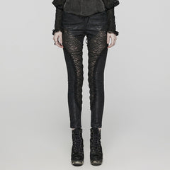 WK-622XCF Edgy Lace Mesh Gothic Pants with Intricate Side Details?-??Punk Rave Clothing