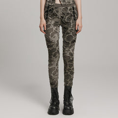 WK-623DDF Grunge Camouflage Punk Pants with Textured Layered Design?-??Punk Rave Clothing