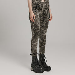WK-623DDF Grunge Camouflage Punk Pants with Textured Layered Design?-??Punk Rave Clothing