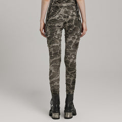 WK-623DDF Grunge Camouflage Punk Pants with Textured Layered Design?-??Punk Rave Clothing