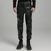 WK-624PCM Mens Slim Fit black Faux Leather Punk Pants?-??Punk Rave Clothing