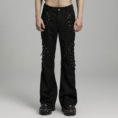 WK-628DQM Gothic Studded Flare Punk Pants with Lace Detailing?-??Punk Rave Clothing