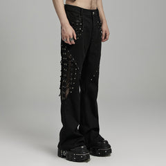 WK-628DQM Gothic Studded Flare Punk Pants with Lace Detailing?-??Punk Rave Clothing