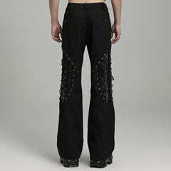 WK-628DQM Gothic Studded Flare Punk Pants with Lace Detailing?-??Punk Rave Clothing