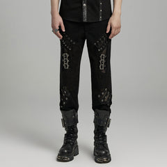 WK-629XCM Gothic Buckle Strap Punk Pants with Lace-Up Details?-??Punk Rave Clothing