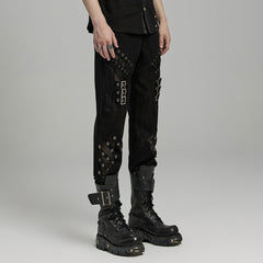 WK-629XCM Gothic Buckle Strap Punk Pants with Lace-Up Details?-??Punk Rave Clothing