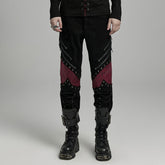 WK-630XCM Gothic black-Red Punk Pants with Lace-Up Rivet Details?-??Punk Rave Clothing