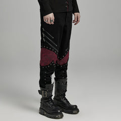 WK-630XCM Gothic black-Red Punk Pants with Lace-Up Rivet Details?-??Punk Rave Clothing