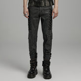 WK-631NCM Edgy black Gray Slim-Fit Punk Pants with Lace Details?-??Punk Rave Clothing