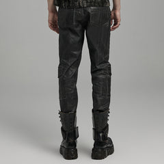 WK-631NCM Edgy black Gray Slim-Fit Punk Pants with Lace Details?-??Punk Rave Clothing