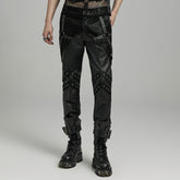 WK-633XCM Gothic Moto Punk Pants with Rivets and Mesh Accents?-??Punk Rave Clothing