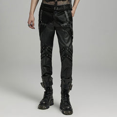 WK-633XCM Gothic Moto Punk Pants with Rivets and Mesh Accents?-??Punk Rave Clothing