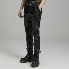 WK-633XCM Gothic Moto Punk Pants with Rivets and Mesh Accents?-??Punk Rave Clothing