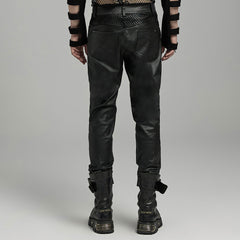 WK-633XCM Gothic Moto Punk Pants with Rivets and Mesh Accents?-??Punk Rave Clothing