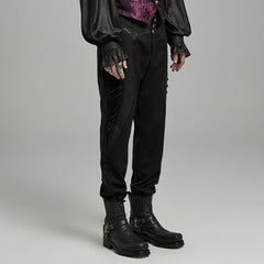 WK-642XCM Elegant black Brocade Gothic Pants with Intricate Lace Detailing?-??Punk Rave Clothing