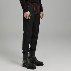 WK-644XCM Gothic black Slim-Fit Pants with Bold Red Stitching Accents?-??Punk Rave Clothing