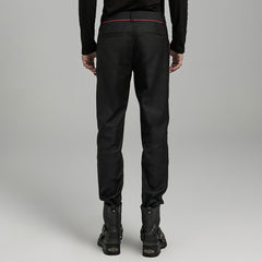 WK-644XCM Gothic black Slim-Fit Pants with Bold Red Stitching Accents?-??Punk Rave Clothing