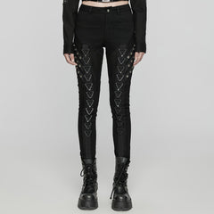 WK-648NCF Edgy Black Punk Pants with Striking Metal Rivet Details?-??Punk Rave Clothing