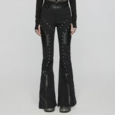 WK-650XCF Edgy Flare Punk Pants with Rivet Detailing and Leather Accents?-??Punk Rave Clothing