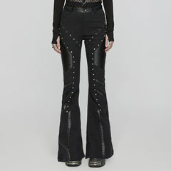 WK-650XCF Edgy Flare Punk Pants with Rivet Detailing and Leather Accents?-??Punk Rave Clothing