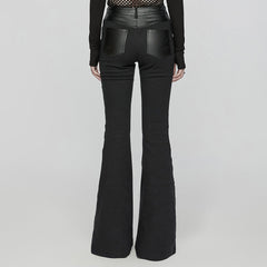 WK-650XCF Edgy Flare Punk Pants with Rivet Detailing and Leather Accents?-??Punk Rave Clothing
