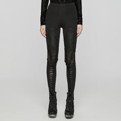 WK-653DDF Gothic Lace-Embroidered Slim-Fit Elastic High-Waisted Pants?-??Punk Rave Clothing