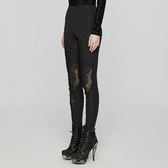 WK-653DDF Gothic Lace-Embroidered Slim-Fit Elastic High-Waisted Pants?-??Punk Rave Clothing