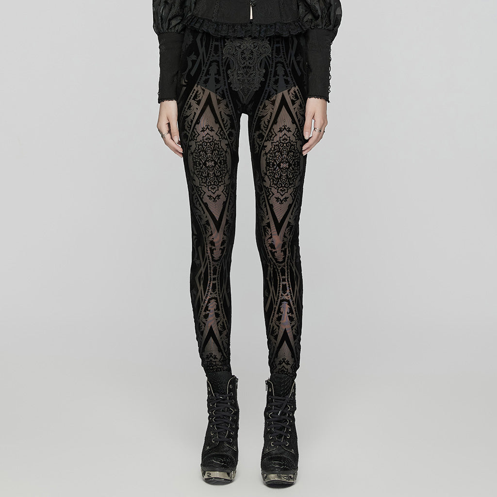 WK-655DDF Gothic Lace Pattern Slim-Fit black Leggings?-??Punk Rave Clothing