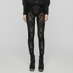 WK-655DDF Gothic Lace Pattern Slim-Fit black Leggings?-??Punk Rave Clothing