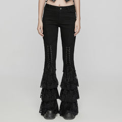 WK-657NCF Vintage Lace Gothic Flare Pants With Corset Detail?-??Punk Rave Clothing