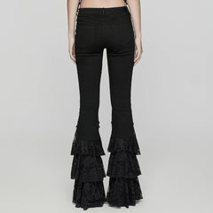 WK-657NCF Vintage Lace Gothic Flare Pants With Corset Detail?-??Punk Rave Clothing