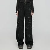 WK-658NCF Gothic Punk Pants Cross Patch Straight black Aesthetic Design?-??Punk Rave Clothing